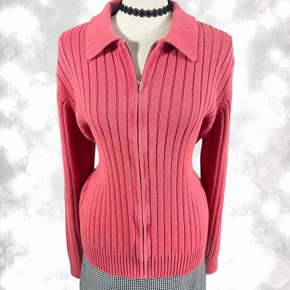 Y2K Alt Style Punk or Preppy Ribbed Zip Collar Jacket